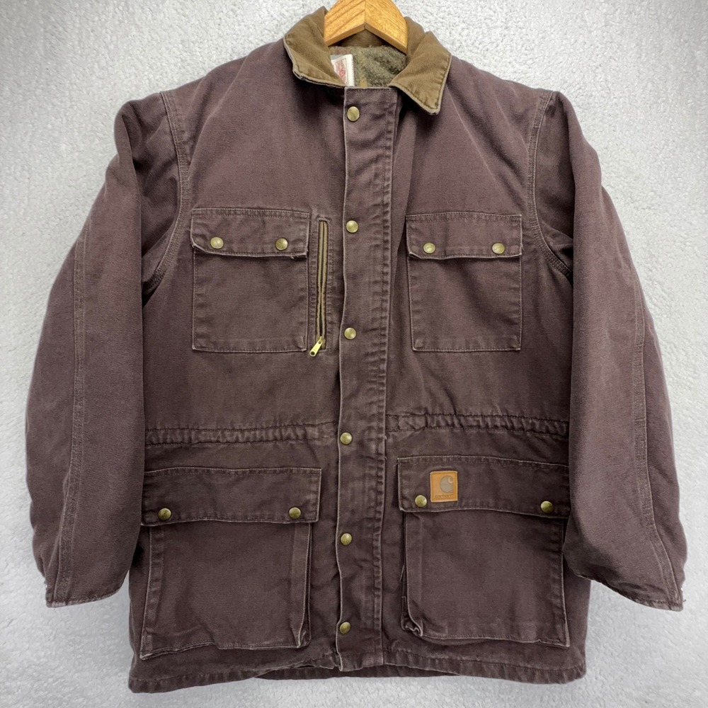 Carhartt Chore Coat Blanket Lined Mens Medium PB1373 Mocha Maroon